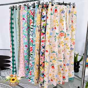 Cotton silk pajamas, summer women's thin artificial cotton straight leg pants, large size home air conditioning pants, mesh red beach pants, sun protection pants