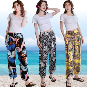 Large -size cotton and silk pajamas Female summer artificial cotton thin silk lantern pants can be wearing anti -mosquito pants vacation beach trousers