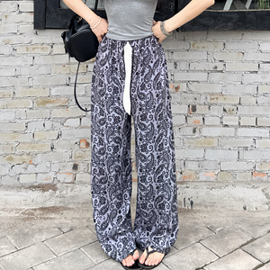 
Loose retro style artificial cotton trousers sun protection can be worn on the outside on vacation travel elastic waist cotton silk wide-leg pants