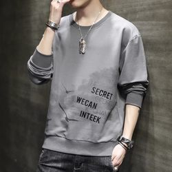 New Autumn and Winter Men's Sweatshirt, Round Neck, Versatile Casual T-Shirt, Long-Sleeved Top, Men's Fleece-Lined and Thickened Base Shirt