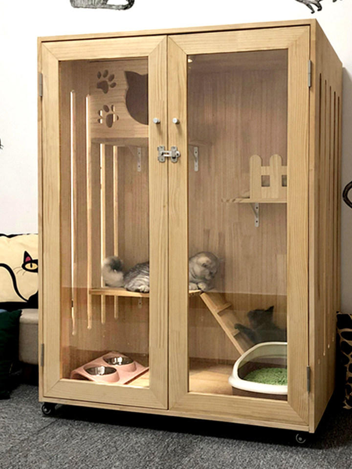 整个别墅是可拆洗设计,有猫窝,爬梯,阳台,屋顶:材质|实木杉木制作