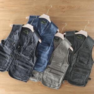 Leisure vest men's summer thin spring and autumn multi -pocket photography work vest cotton cleaning dry service function