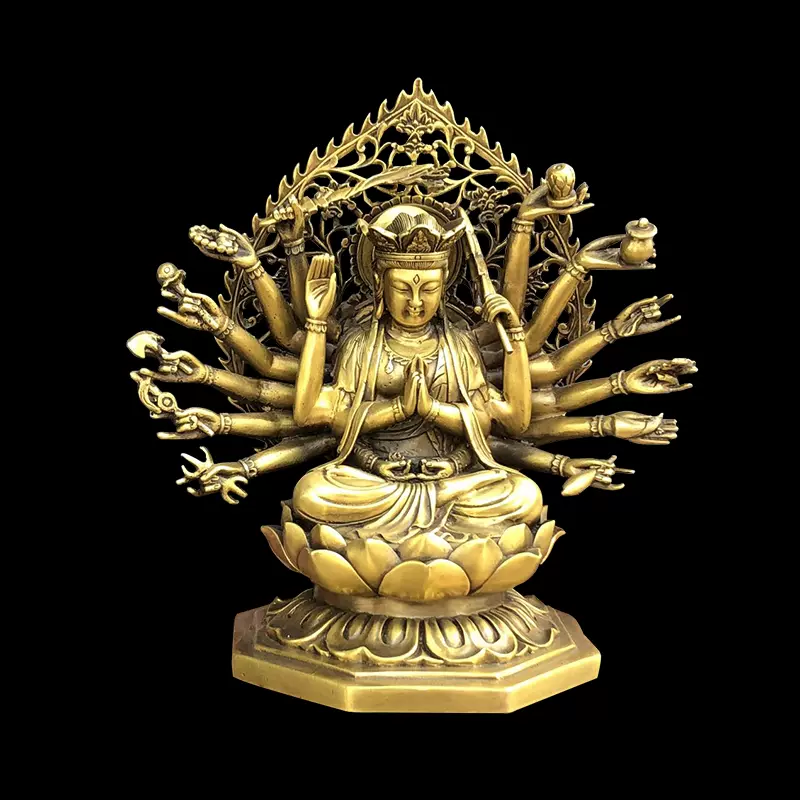 纯铜千手观音菩萨摆件十八臂准提母佛像铜像密宗佛像鼠守护神家居-Taobao