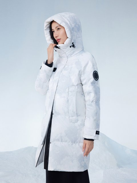 Bosideng Outlet women's long heat storage hooded fashionable warm down jacket