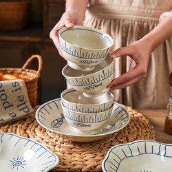 Ceramic Rice Bowls and Tableware with Underglaze Color, Bowl and Plate Set, Small Bowls, Dish Plates, Dinner Plates for Home Use