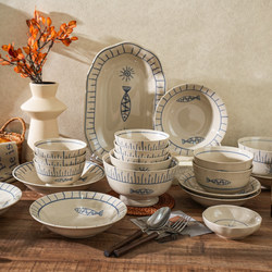 The House Has Fish Every Year, Bowl and Plate Set, Household Ceramic Bowl and Plate Combination, Bowl and Chopstick Set, Rice Bowl, High-Value Tableware