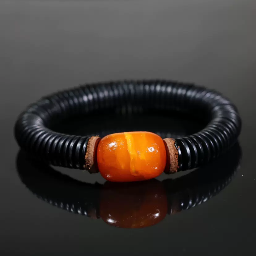 s79 千年老蜜蜡鸡油黄琥珀清代老雪巴手串diy手工饰品精品