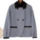 2024 new color-blocking doll collar contrasting wool temperament elegant Korean loose double-sided wool short jacket
