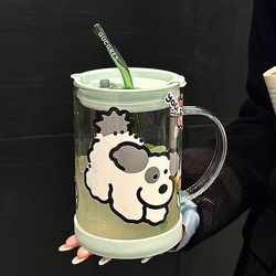 Summer 1000ml Glass Cup for Girls, High Appearance Value, High Temperature Resistant Tea Cup, Large Capacity Office Straw Water Cup