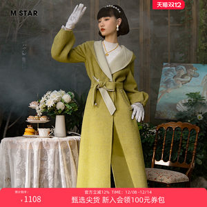 M STAR winter hooded wool double-sided wool coat mid-length coat new style for women this year
