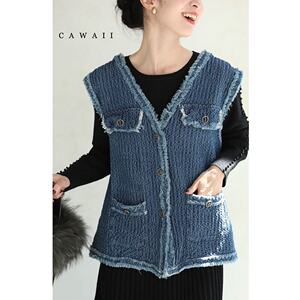 
Japan direct mail CAWAII women's sweater denim fashionable casual warm and comfortable trendy versatile women's tops