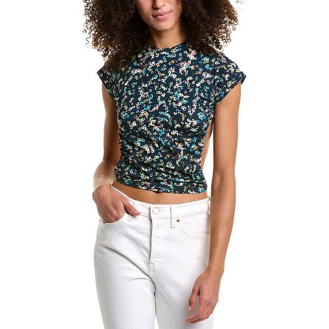 isabel marant women's shirt denim stand collar top short sleeves backless casual