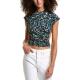 isabel marant women's shirt denim stand collar top short sleeves backless casual