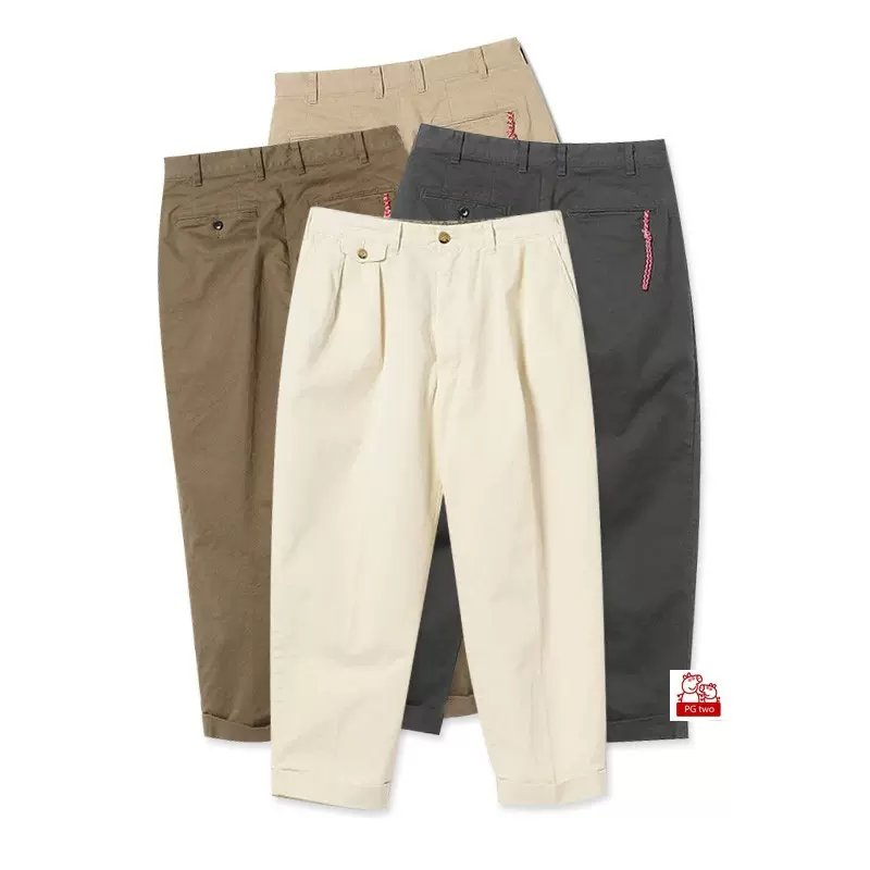 22SS BEAMS JAPAN BIG CHINO PANTS 红绳双褶锥形休闲九分长裤-Taobao