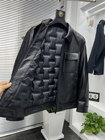 Leather Pippi down heavy workers! Imported cotton leather autumn and winter high -end high -end lapel lemuro down jacket men
