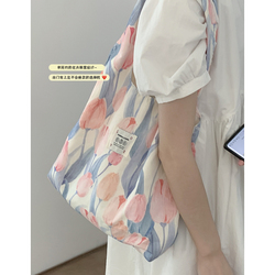 Zhang Ruonan's Floral Canvas Tote Bag - 2023 New Korean Trend Large Capacity Student Bag