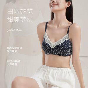 
French sweet floral seamless underwear small breast push-up and secondary breast soft support lace girls pure cotton bra set