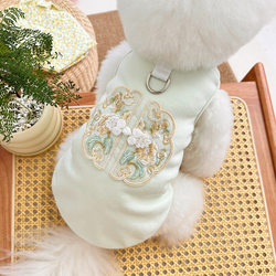 Spring and Summer New Pet Clothing in Chinese Style for Dogs and Cats, Teddy and Bichon, New Chinese-Style Button Embroidery, Leash-Compatible Vest