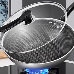 316 Stainless Steel Wok, Honeycomb Non-Stick Pan, Household Wok, Induction Cooker-Specific, Gas Stove Cooking Pan, Flat-Bottomed Pan