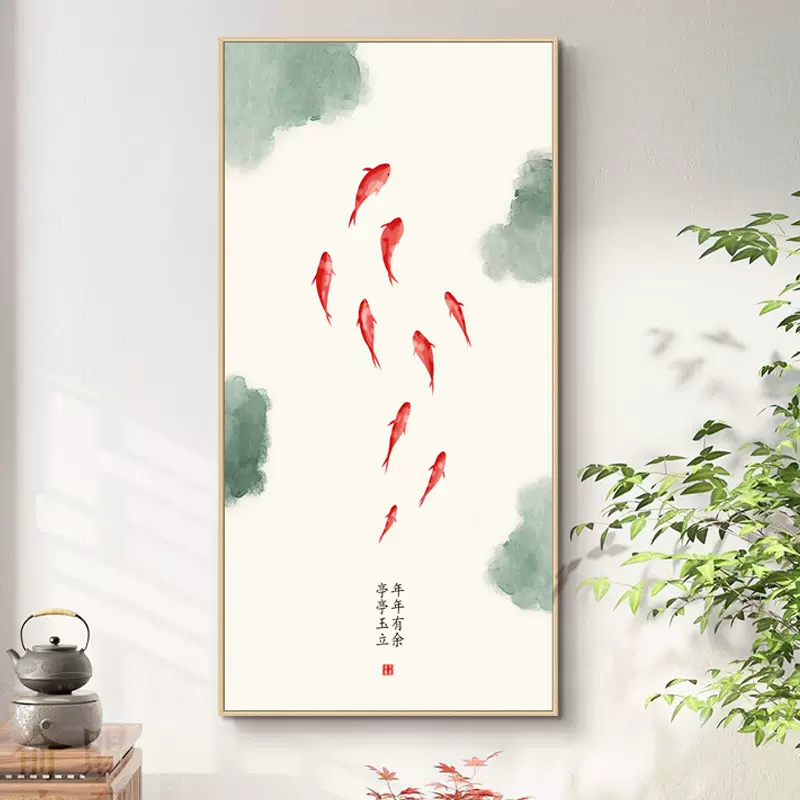 福引きの鯉 リビングルーム装飾画 玄関装飾画背景装飾画ii 新中式玄关九鱼图纯手绘锦鲤油画客厅走廊大芬村