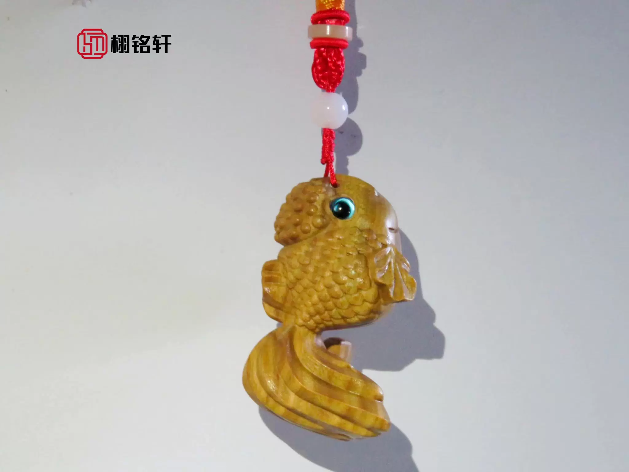 綠檀木卡通動物可愛金魚木雕寓意金玉滿堂隨身手把件掛件