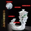 ấm chén đất nung Chengxian vẽ tay bóng bộ trà xanh Đức Hóa sứ trắng hộ gia đình cọc khắc tự động cối xay đá lười biếng pha trà Cảnh Đức Trấn bình trà gốm sứ ấm trà gốm sứ 