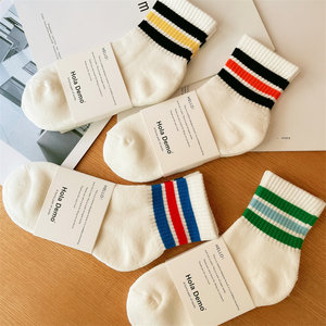
4 pairs of socks for men pure cotton men's medium short socks ins striped anti-odor towel bottom thick white sports socks