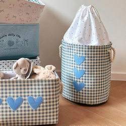 Thickened Canvas Fabric Children's Toy Storage Bucket with Cartoon Embroidery, Building Block and Figurine Storage Basket, Large Clothes and Dirty Clothes Bucket
