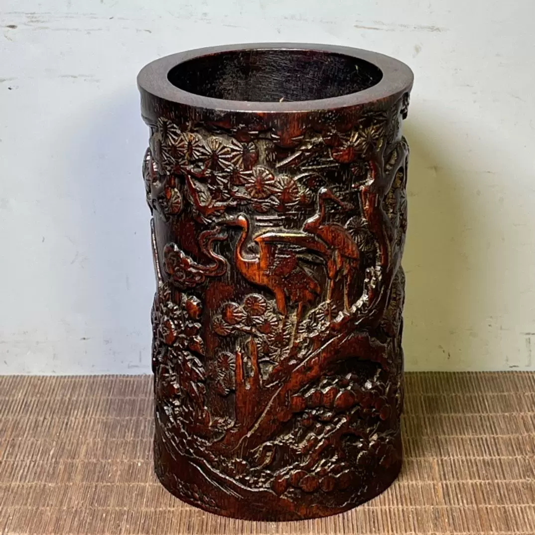 極上品 竹彫 十八羅漢 筆筒 筆立 文房具