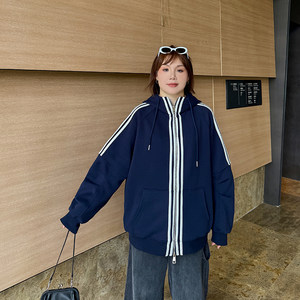 
Large size women's casual sweatshirt jacket 2025 autumn and winter 200*0.5kg baseball uniform fat mm sports loose hoodie trend