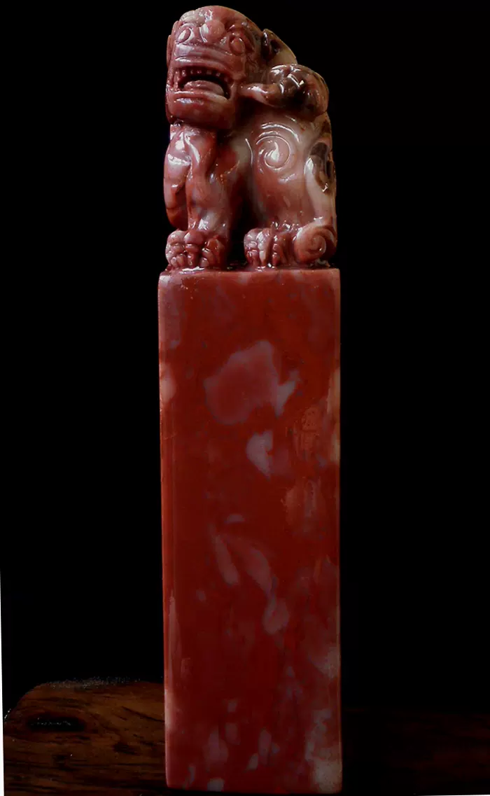 0312028 精品收藏级寿山石老性红芙蓉石雕刻印石章料印材狮钮印章-Taobao