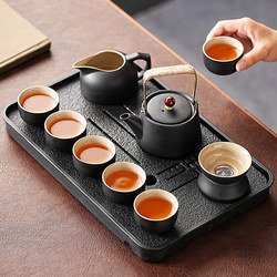 Black Pottery Kung Fu Tea Set 2025 New Small Set for Home and Office, High-End Light Luxury Chinese-Style Teapot and Teacups