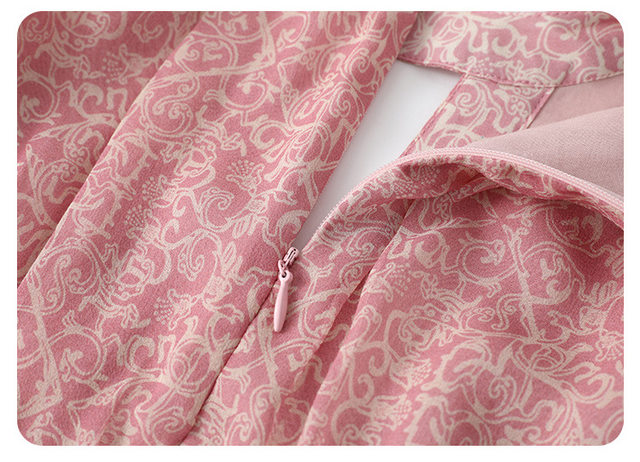 Round -neck seven -point sleeve floral long super fairy silk dress ...