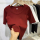 2025 spring and summer new women's mid-sleeved T-shirt with low round neck slim fit and slim temperament inside with five-point sleeve thread top