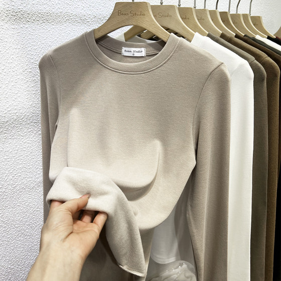 
Winter brushed sheep plus thin velvet warm long-sleeved T-shirt for women 2025 cashmere high elastic slim inner layering shirt top