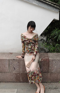 
Xiaoju Chuanli/Anti-colored and fragrant skirt, floral retro Chinese charm new Chinese style original one-shoulder long skirt