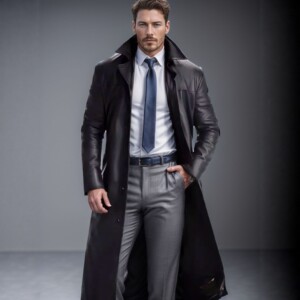 
2025 Spring Commuter Men's Leather Jacket Extended Fashionable PU Leather Jacket Over Knee Leather Role Playing Trench Coat Style