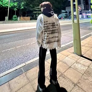 
European and American street fashion brand casual vintage denim jacket men's spring and autumn printed letter destruction high street jacket