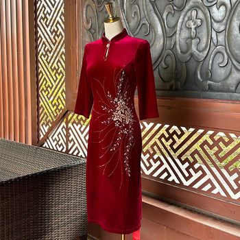 Improved cheongsam dress for little Xi mother-in-law's wedding banquet, wedding mother's slimming and noble embroidered dress