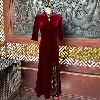 Extended high-end wedding mother banquet cheongsam skirt 2025 autumn evening dress velvet young mother-in-law wedding dress