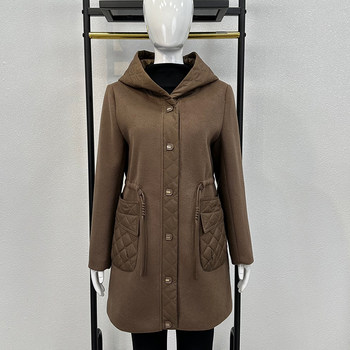 Mom's new winter hooded mid-length cotton coat for middle-aged and elderly people, warm cashmere warm coat, loose coat with cotton