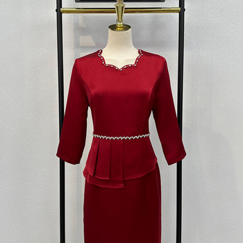 Acetate Satin Happy Mother-in-law Cheongsam Middle-aged Mother Wedding Banquet Outfit New Dress High-end Wedding Leave Two-piece Wedding Dress Young