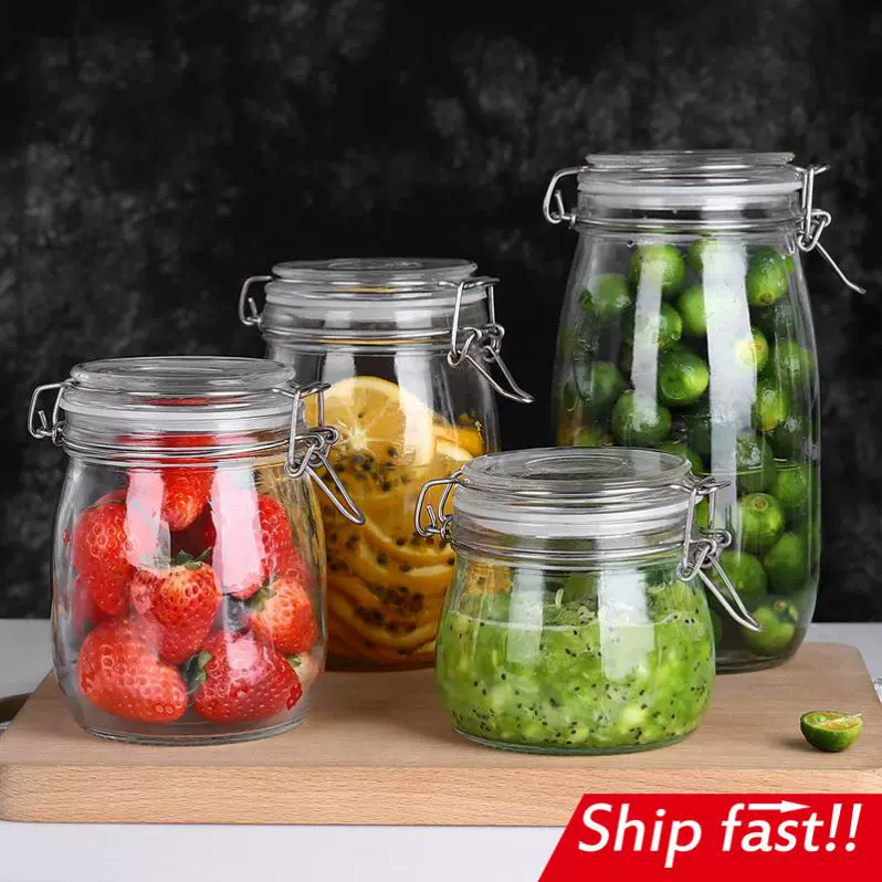 sealed glass jar transparent square food storage large safe-Taobao