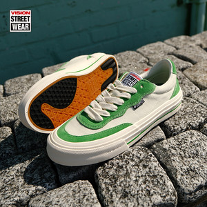 
VISION official FLAT TOP gray-green low-top classic fur canvas shoes for men and women street skateboard shoes