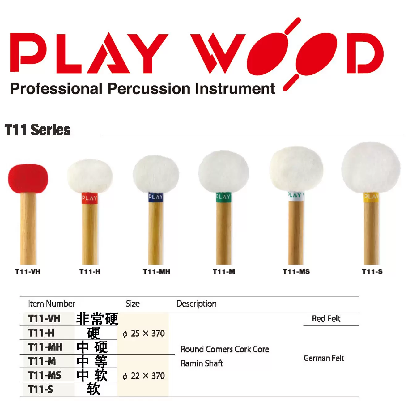 パーカッション・打楽器 PLAY WOOD TCF-VH TCF-H TCF-MH 定音鼓槌现货日本playwood 竹风系列TCF H MS m vh s mh鼓棒鼓锤