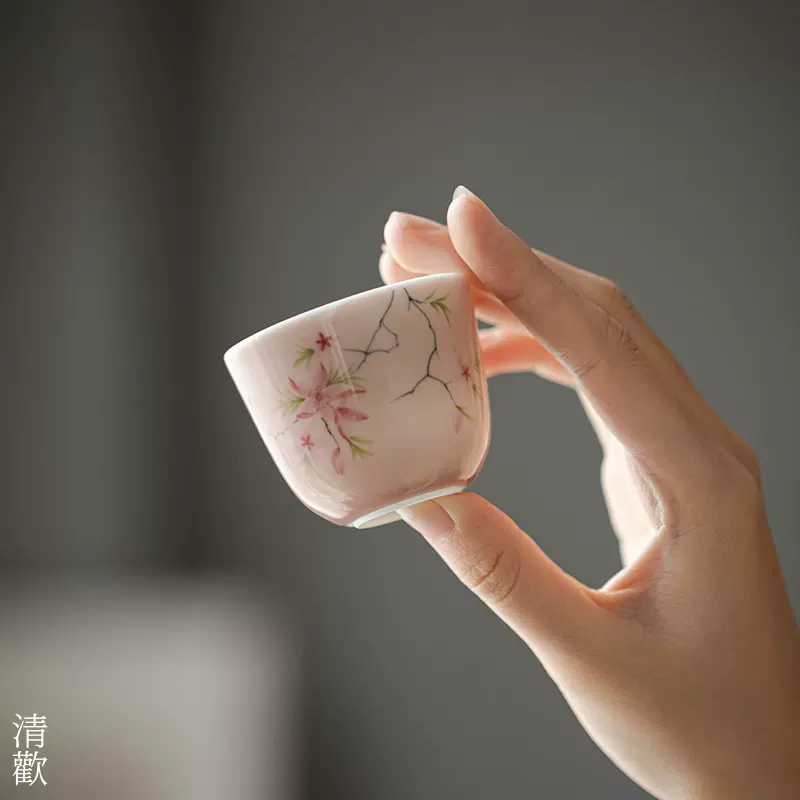 清欢丨明知山志苍烟红手绘凌霄花品茗杯功夫茶具闻香杯供茶杯-Taobao 