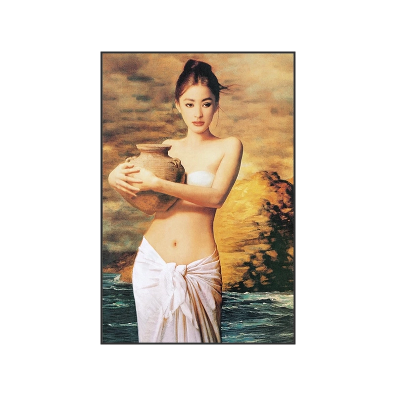 純手繪寫實風格油畫性感半裸美女掛畫簡約現代金屬框裝飾畫