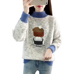 
Sweater women's autumn and winter versatile college style loose girls high school junior high school students plus velvet thickened half turtleneck base shirt