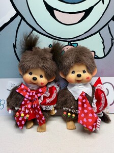 蒙奇奇 monchhichi 日本正版 亲亲甜心限定 情人节爱心波点挂件