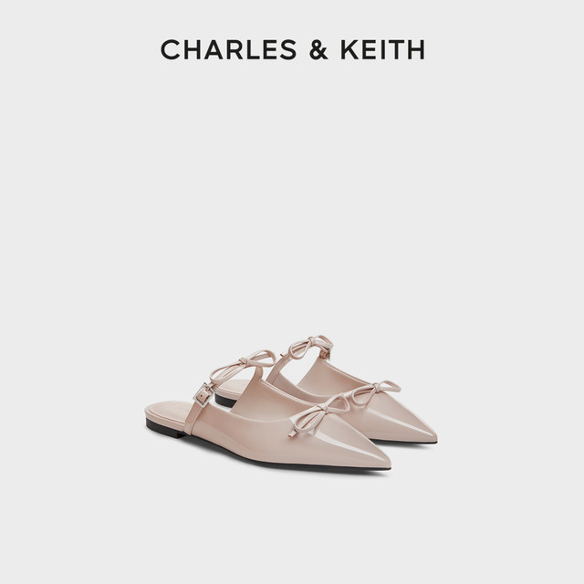 CHARLES/KEITH25 Summer New CK1-70580265 Bow Pointed Toe Flat Mules Slippers
